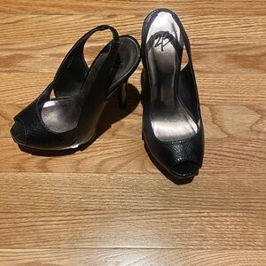 2B Bebe Black Peep-Toe Slingback Heels